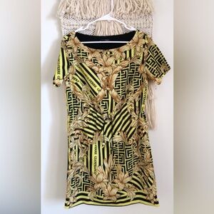 Gianfranco Ferre Oriental Baroque Patterned Monogram Mini Dress Short Sleeve 44